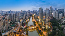 Aerial photography of the city night view of Chengdu, Sichuan