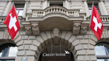 Entrance of historic bank building of Swiss bank Credit Suisse., Zurich, Switzerland.