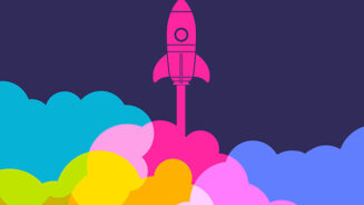 Colourful silhouettes of rockets to symbolise new business launch