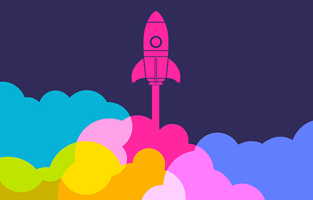Colourful silhouettes of rockets to symbolise new business launch