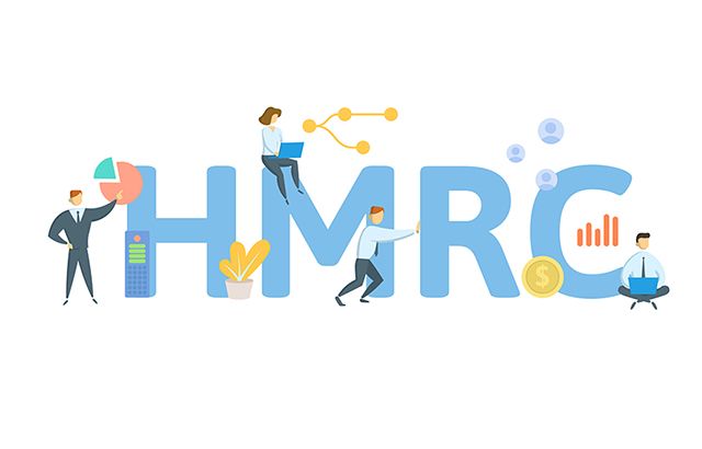 HMRC, Her Majesty's Revenue and Customs. Concept with keywords, people and icons. Flat vector illustration. Isolated on white background.