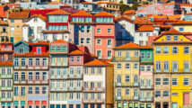 Old historical houses of Porto. Rows of colorful buildings in the traditional architectural style, Portugal.