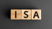 ISA - acronym from wooden blocks with letters, ISA Individual Savings Account concept (Industry Standard Architecture ), top view on grey background